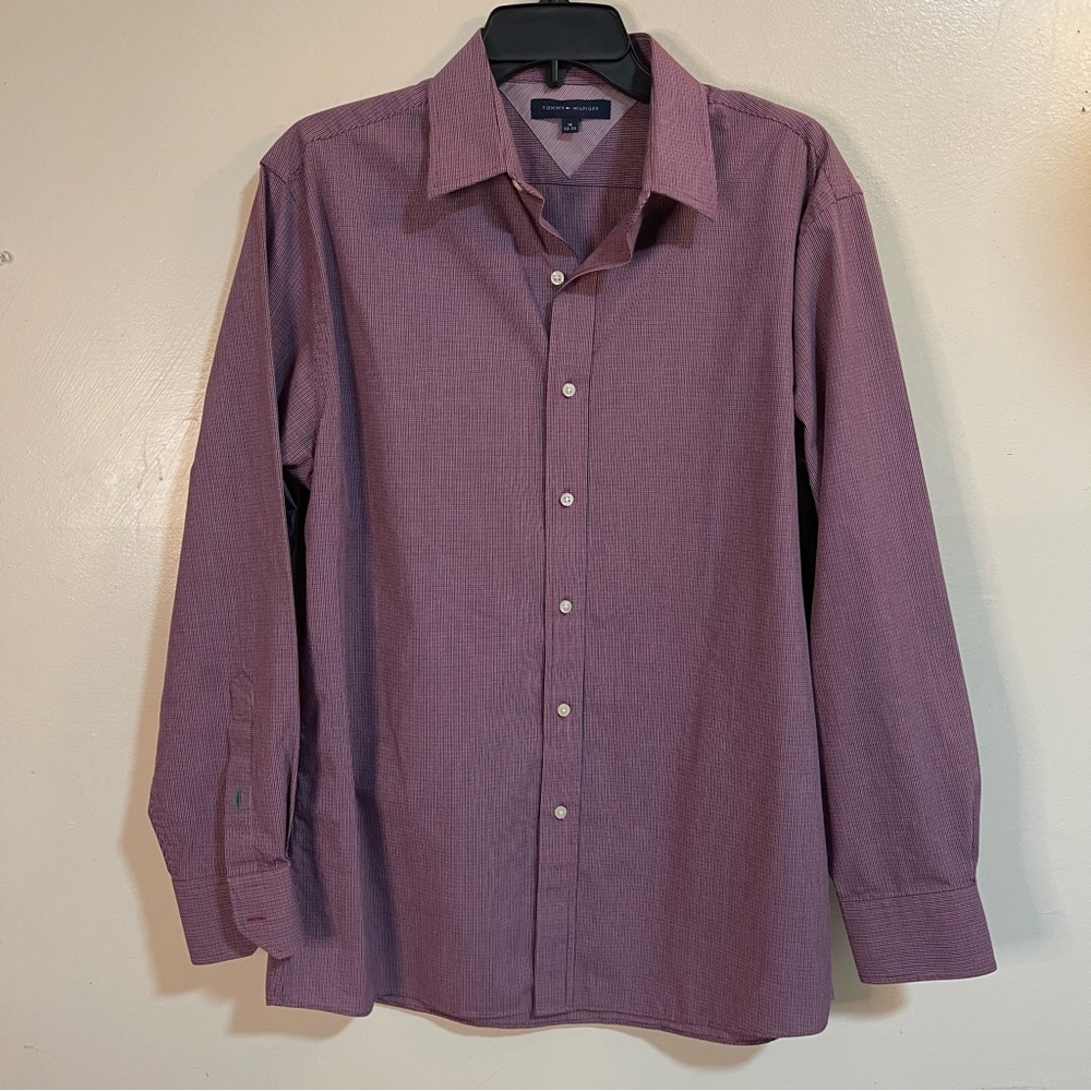 Tommy Hilfiger Regular Fit Button Down Purple Dress Shirt Men's Size 16 32/33 L